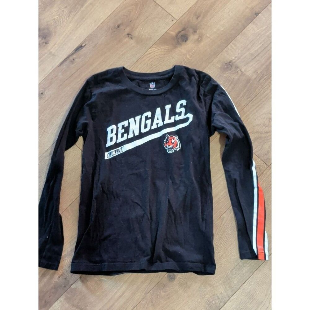 NFL Youth Cincinnati Bengals Black Long Sleeve Tee with Orange Accent